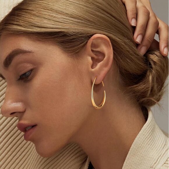 ✨Women Gold Teardrop Hoop Earrings Gold Plated Oval Pull Drop Hoop Earrings - Picture 3 of 6